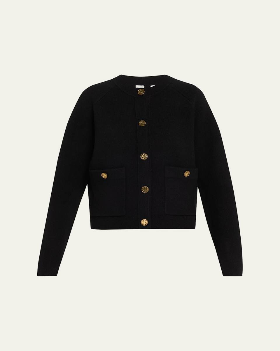 Cashmere-Wool Hammered Button Cardigan